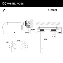 Смеситель для раковины Whitecross Y black скрытого монтажа Черный матовый, Y1215BL