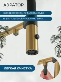 Смеситель для кухни AVS PureRiver 811-170-BG с гибким изливом, брашированное золото