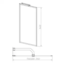 Шторка для ванны Vincea  70 VSB-41700FLGM, неподвижная, профиль вороненая сталь, стекло рифленое