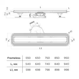 Душевой лоток BETTOSERB Frameless 850, Хром матовый