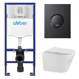 Комплект унитаза с инсталляцией ABBER Bequem AC1102 белый и кнопкой AC0126MB черная матовая