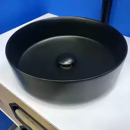 Раковина AVS Art Basin 35,5x35,5 801-0201-d36MB+Д/К. черная с донным клапаном