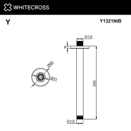 Держатель верхнего душа WHITECROSS Y brushed nickel Y1321NIB, Никель брашированный