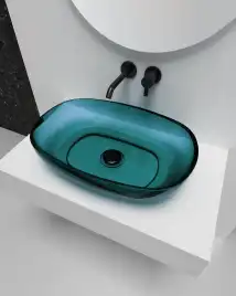 Раковина накладная ABBER KRISTALL 60х40х15,5 AT2805Aquamarin, овальная, бирюзовая