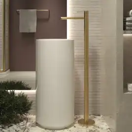 Смеситель для раковины Vincea Rim VFBF-2R1BG напольный, однорычажный, брашированное золото