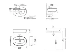 Раковина KERAMA MARAZZI PLAZA накладная, 60 см, белая глянцевая, PLR.wb.60.1