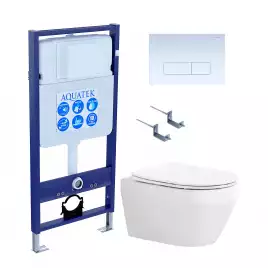 Унитаз с инсталляцией Aquatek Лея SET AQUATEK ЛЕЯ cm-013 4в1 с сиденьем Микролифт и белой клавишей смыва