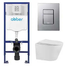 Комплект унитаза с инсталляцией ABBER Bequem AC1102 белый и кнопкой AC0123 хром глянцевый