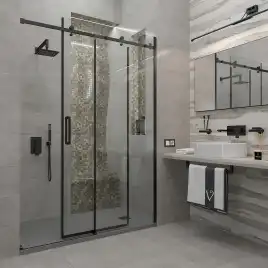 Душевая дверь Veconi Vianno VN-74B 120 см, VN74B-120-01-C4, профиль Черный, стекло Прозрачное