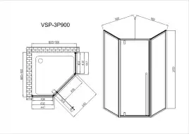Душевой уголок Vincea Penta 90х90 VSP-3P900CLB, дверь распашная, профиль черный, стекло прозрачное