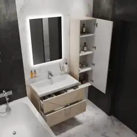 Шкаф-пенал для ванной Grossman Луксор 35 подвесной, бежевый матовый (303551)