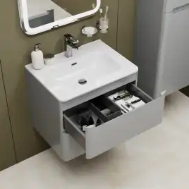 Тумба с раковиной IDDIS Edifice 60, подвесная, Светло-серый, EDI60L0i95K