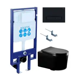 Унитаз с инсталляцией Aquatek Мия SET AQUATEK МИЯ-MB-025 4в1 с сиденьем Микролифт и черной клавишей смыва