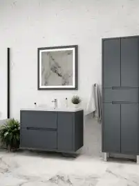 Шкаф-пенал для ванной FAURAplus Izabel 60, напольный, универсальный, Графит матовый