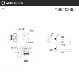Душевая система для ванны WHITECROSS Y black YSET03BL, скрытого монтажа, Черный матовый