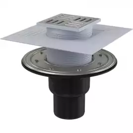 Душевой трап AlcaPlast 105х105/50/75, подводка – прямая, решетка – нержавеющая сталь APV4344
