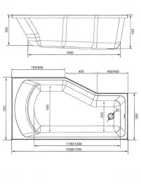 Акриловая ванна Marka One Convey 150x75 см Асимметричная белая Правая 01кон1575п