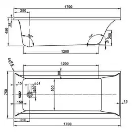Акриловая ванна Vagnerplast VERONELA 170х75 VPBA170VEA2X-04 прямоугольная, Белая