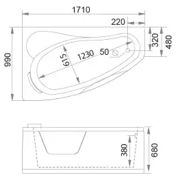 Акриловая ванна Gemy G9046 II O L 171х99 с гидромассажем, левая