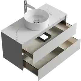 Тумба с раковиной подвесная Aqwella Geometria 100 GE01102ST+STG1014X456MW, со столешницей мрамор белый, цвет серый туман