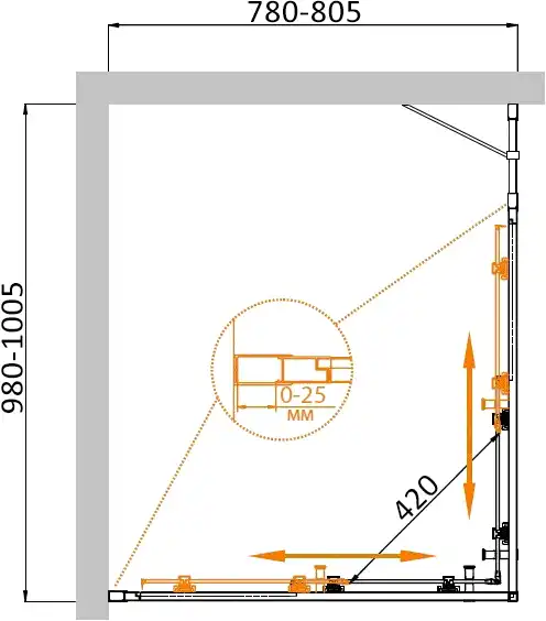 Душевой уголок CEZARES MOLVENO-AH-21-80+20-C-Cr-IV стекло Прозрачное, профиль Хром фото 7