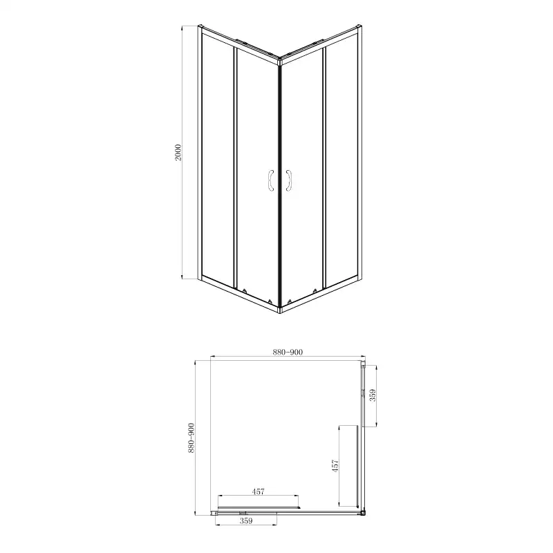 Душевой уголок Azario MILTON 90х90х200 AZ-ND1142 900 Black профиль Черный, стекло Прозрачное фото 3