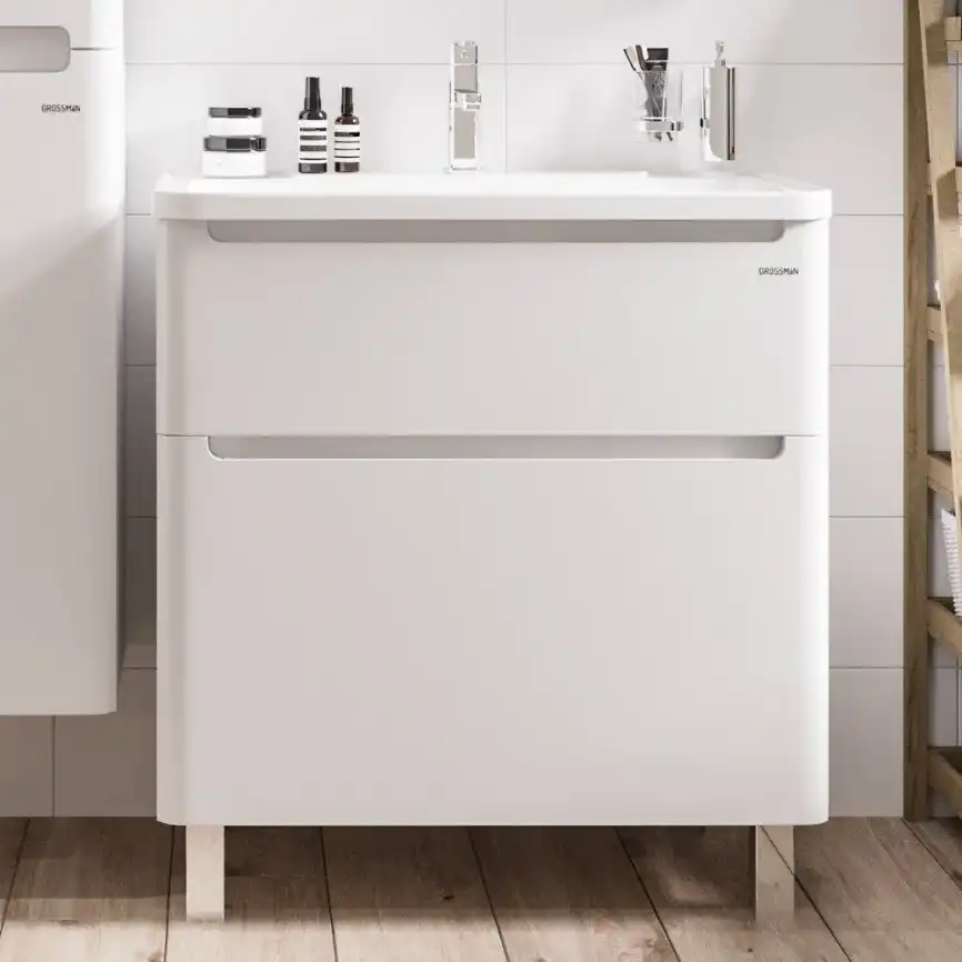 Тумба под раковину Grossman Адель 80 напольная, белая глянцевая (108007) фото 1