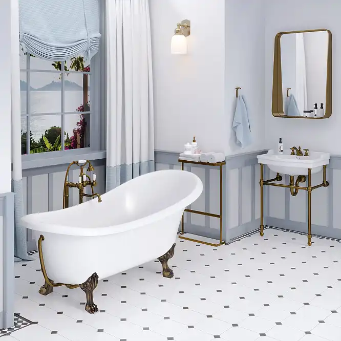 Ванна из литьевого мрамора  Aqua de Marco EDELWEISS 170х78 с бронзовыми ножками Белая 1170WBEDE фото 2