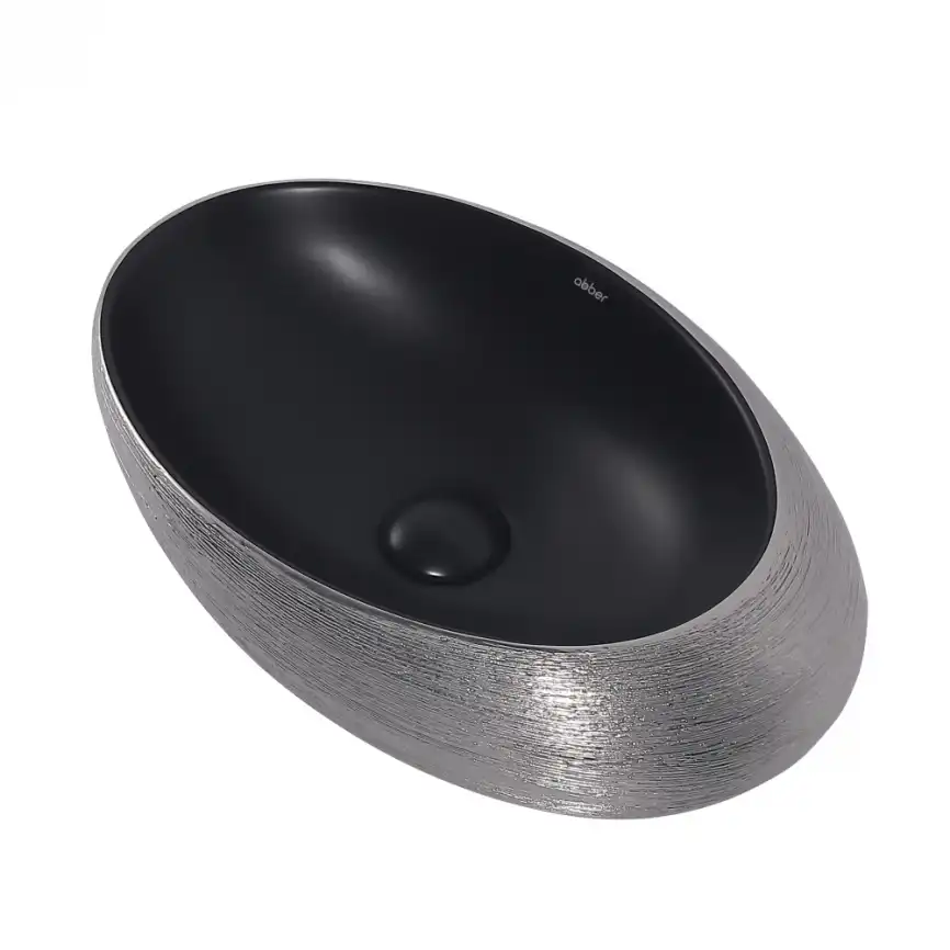 Раковина накладная ABBER BEQUEM 49х31х14 AC2107BS, овальная, черная матовая с серебром фото 3