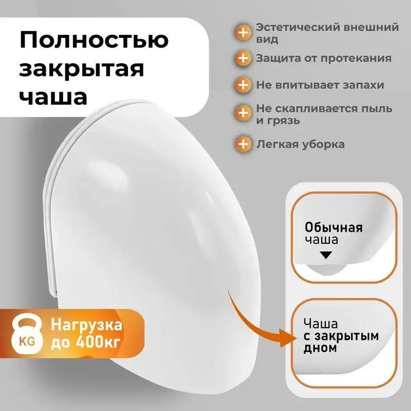 Подвесной унитаз Grossman GR-4455SQC безободковый, смыв торнадо, Белый глянцевый фото 2