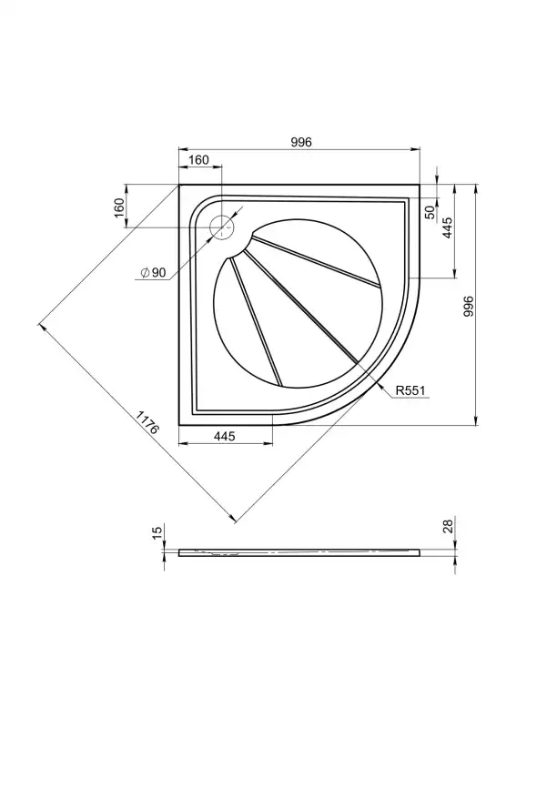 Душевой поддон Good Door Эклипс 100х100 из искусственного камня ЛП00011 Белый фото 5