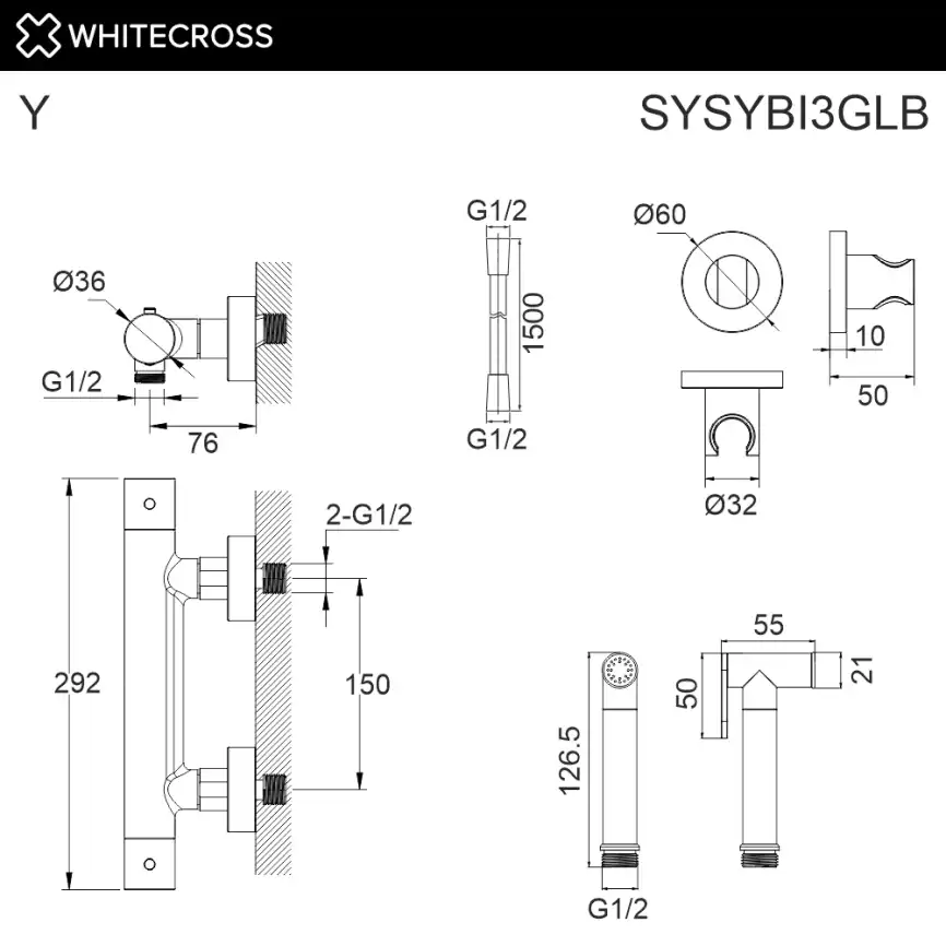 Смеситель с гигиеническим душем Whitecross Y brushed gold наружного монтажа Золото брашированное, SYSYBI3GLB фото 2