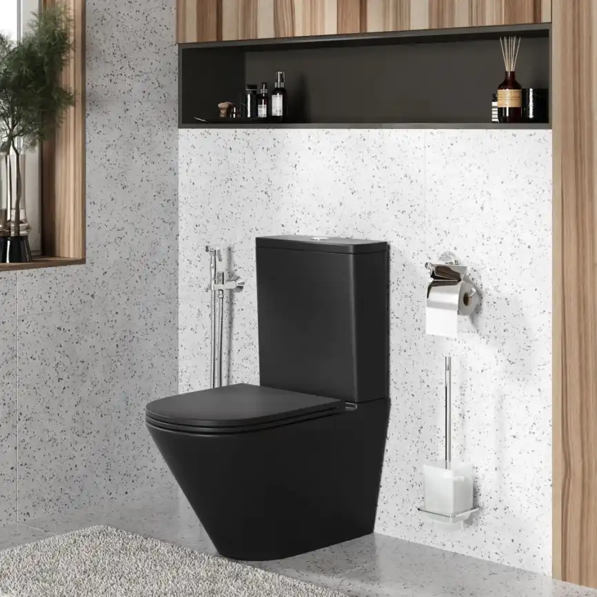 Напольный унитаз Grossman GR-4450BMSQ безободковый, смыв торнадо, Черный матовый фото 5