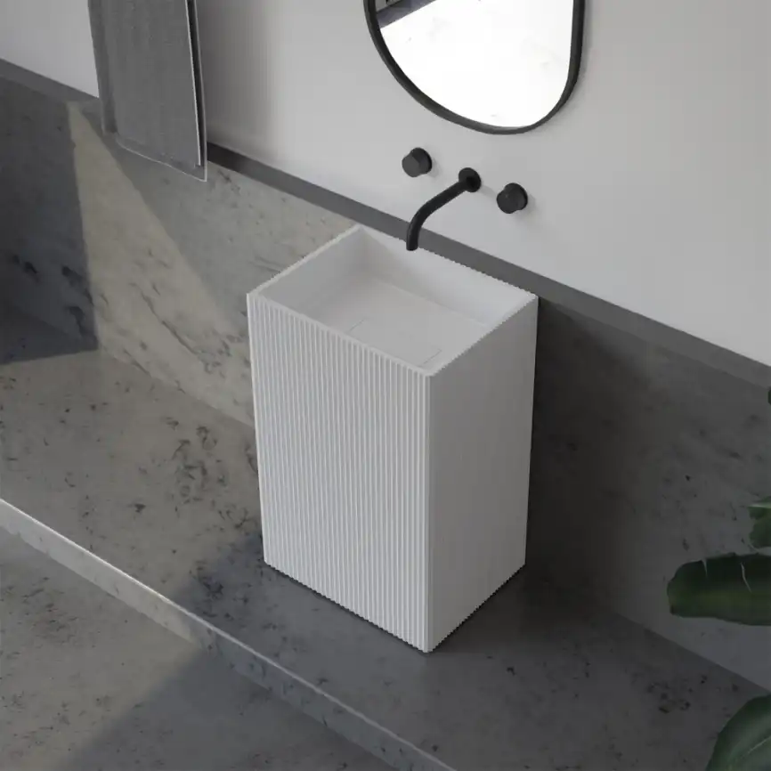 Раковина напольная ABBER STEIN 50х40х85 AS2503-H, прямоугольная, белая матовая фото 3