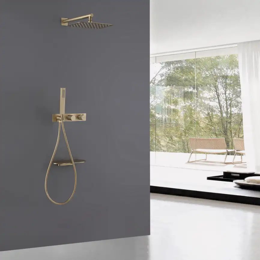 Душевая система ABBER Rund AF8750G скрытого монтажа с изливом, термостат, золото матовое фото 2