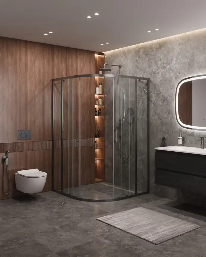 Душевой уголок CEZARES MOLVENO-R-22-90+20-C-GM-IV стекло Прозрачное, профиль Оружейная сталь фото 6