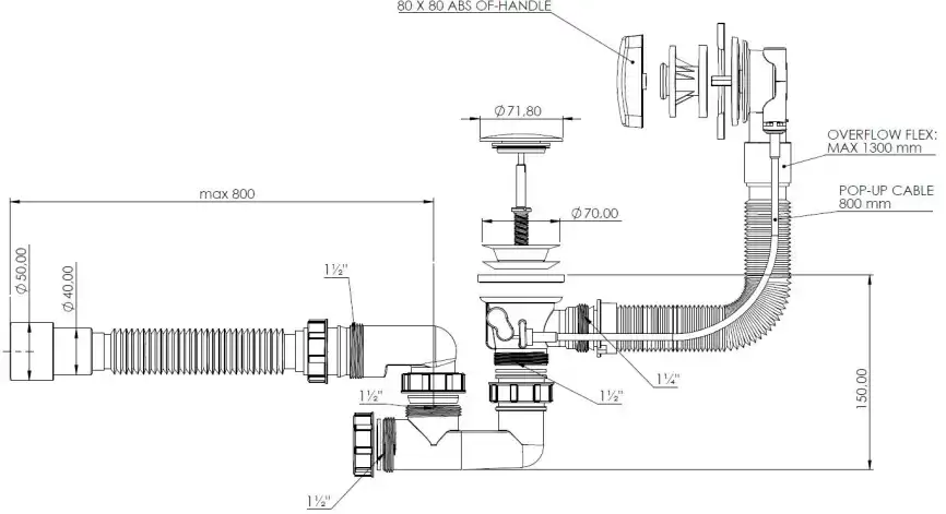 Слив-перелив для ванны Aquanet хром, полуавтомат для ванны 80 см, круг фото 3