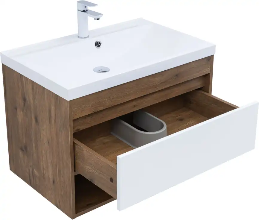Тумба под раковину Aquanet Тренд 75 дуб рустикальный/белый сатин, 345118 фото 4