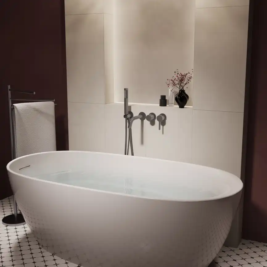 Смеситель для ванны Vincea Villa VTFW-1VL1GM, встраиваемый, вороненая сталь фото 2