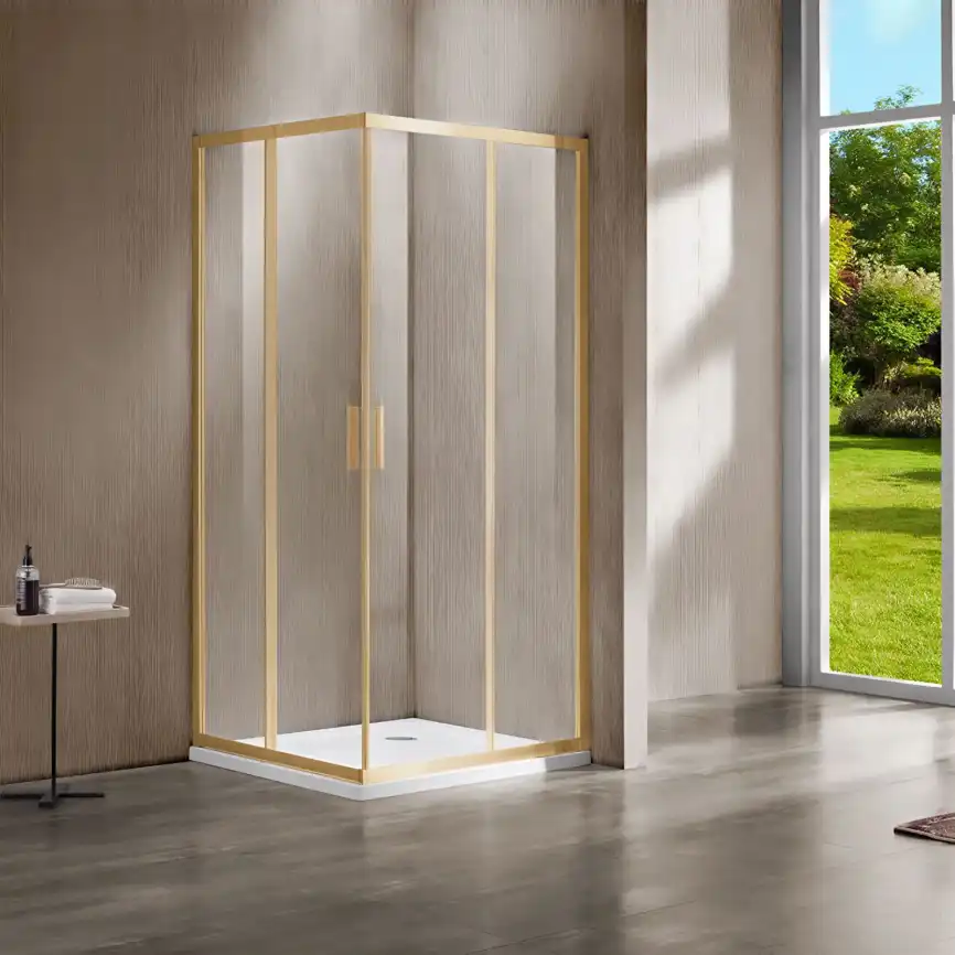 Душевой уголок Vincea Garda 90х90 VSS-1G900CLG, дверь раздвижная, профиль брашированное золото, стекло прозрачное фото 1