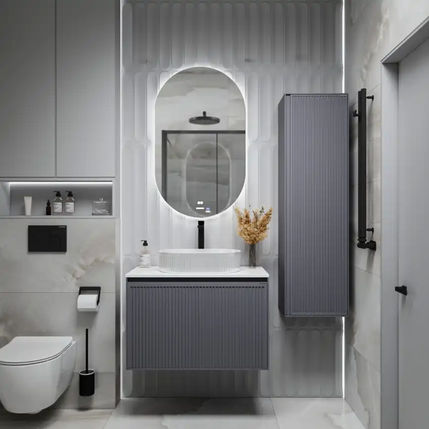 Шкаф-пенал для ванной Grossman Кристалл 35 подвесной, графит матовый (303543) фото 2