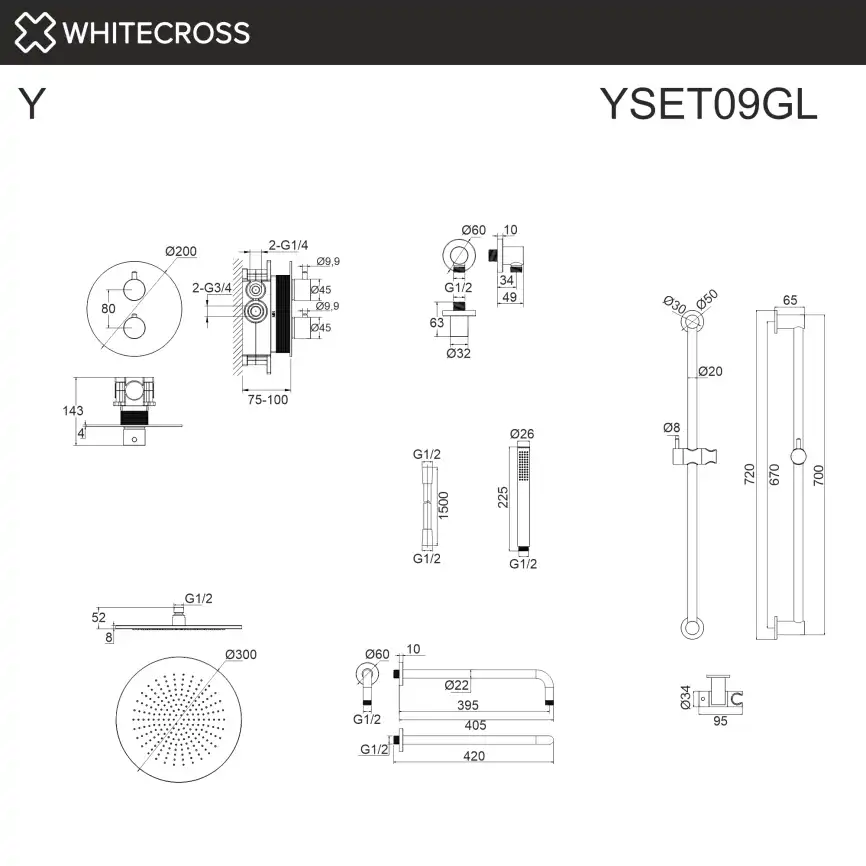 Душевая система для душа WHITECROSS Y gold YSET09GL, термостатическая, скрытого монтажа, Золото глянцевое фото 3