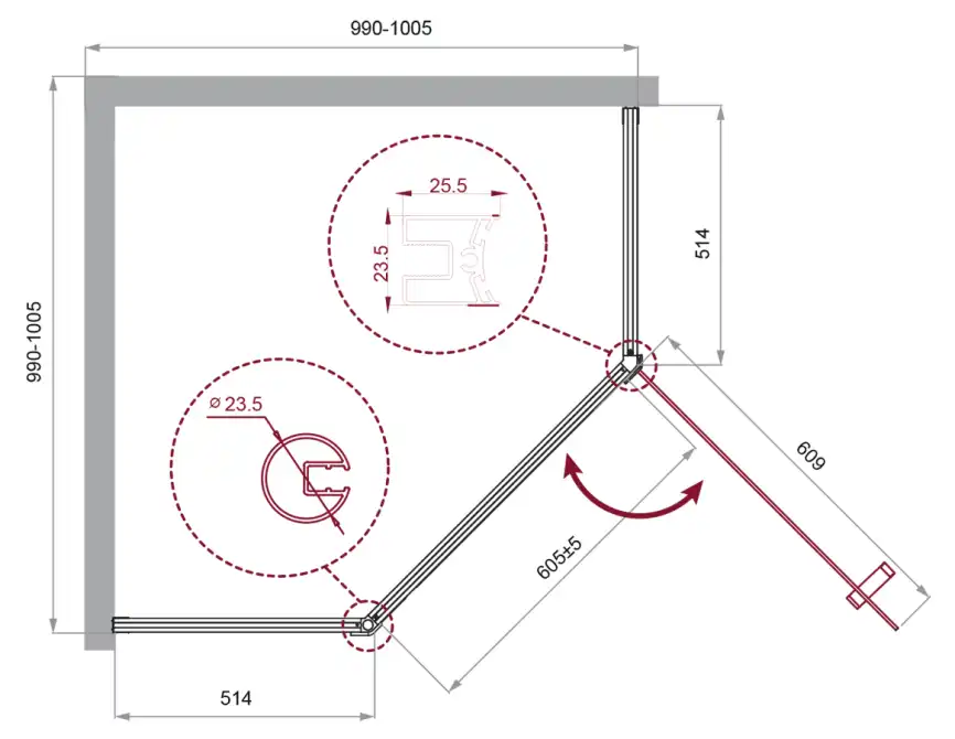 Душевой уголок BelBagno UNO-195-P-1-90-C-Cr профиль Хром стекло Прозрачное фото 2