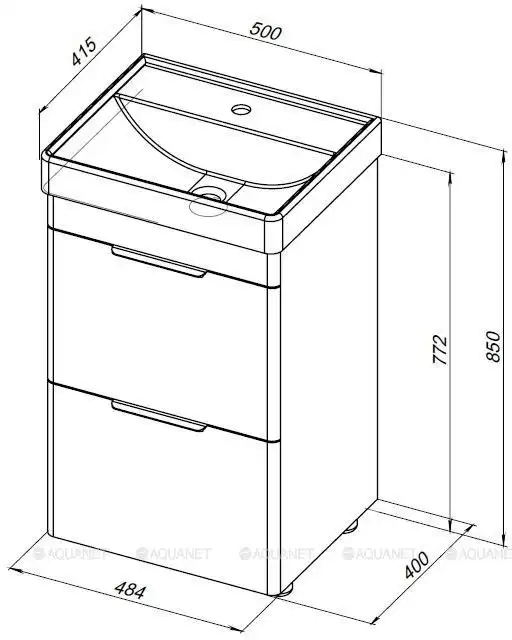 Тумба под раковину Aquanet Ирис new 50 белый глянец (2 ящика) 310151 фото 7