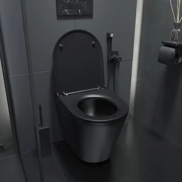 Унитаз подвесной IDDIS Calipso CALR3BMi25 безободковый, с сиденьем микролифт Черный матовый фото 4
