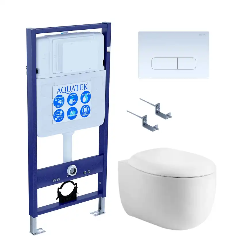 Унитаз с инсталляцией Aquatek Альтаир SET AQUATEK АЛЬТАИР cm-013 4в1 с сиденьем Микролифт и белой клавишей смыва фото 1