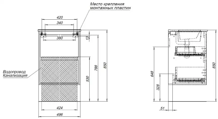 Тумба под раковину Aquanet Милан 60 дуб светлый, подвесная, 336382 фото 3