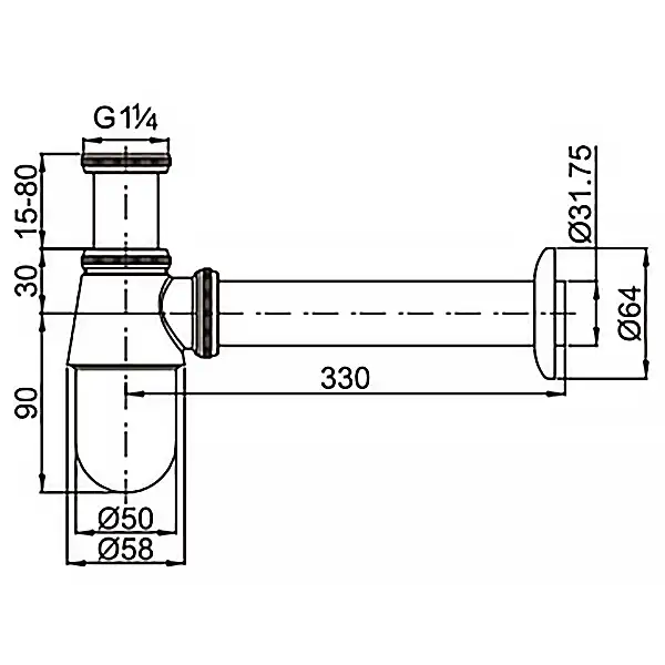 Сифон для раковины AZARIO AZ-107-CHR без выпуска, G 1 1/4 латунь, хром фото 4