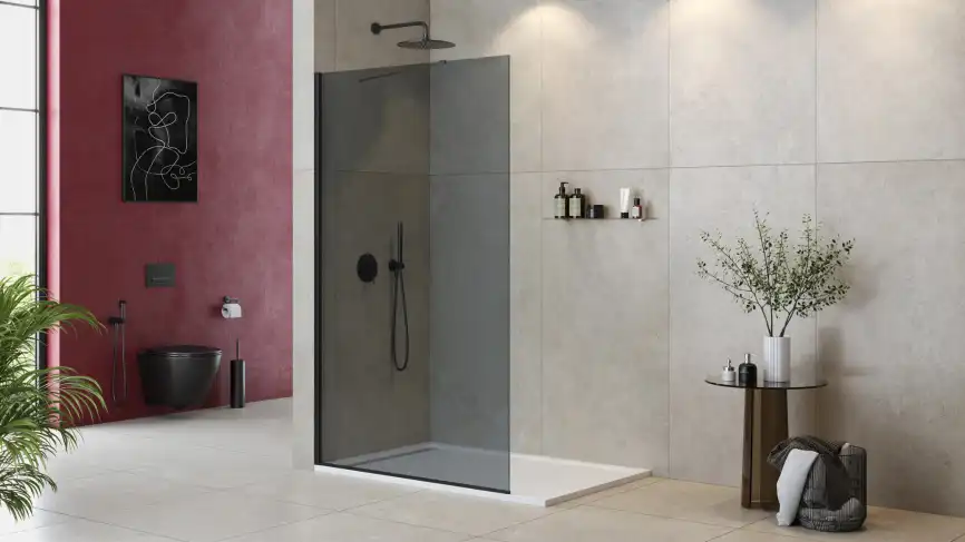 Душевая перегородка универсальная LIBERTA-L-1-TB-120-GR-NERO стекло Тонированное (графит), профиль Черный фото 2