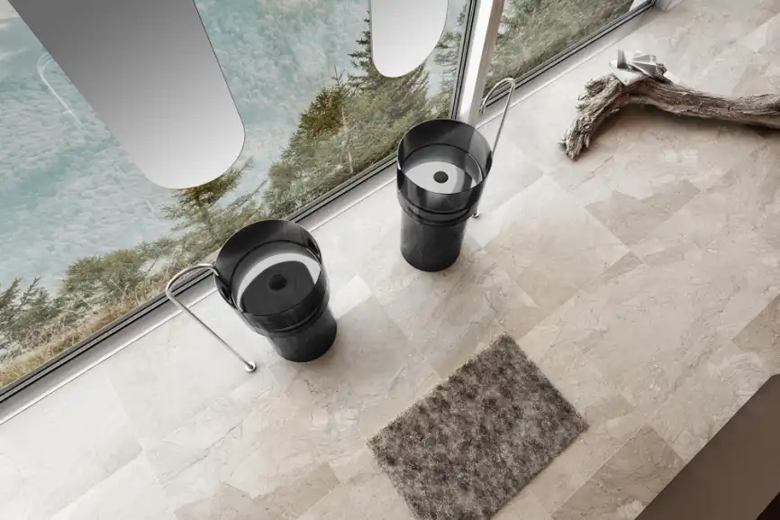 Раковина напольная ABBER KRISTALL 45х45х90 AT2701Onyx, круглая, черная фото 3